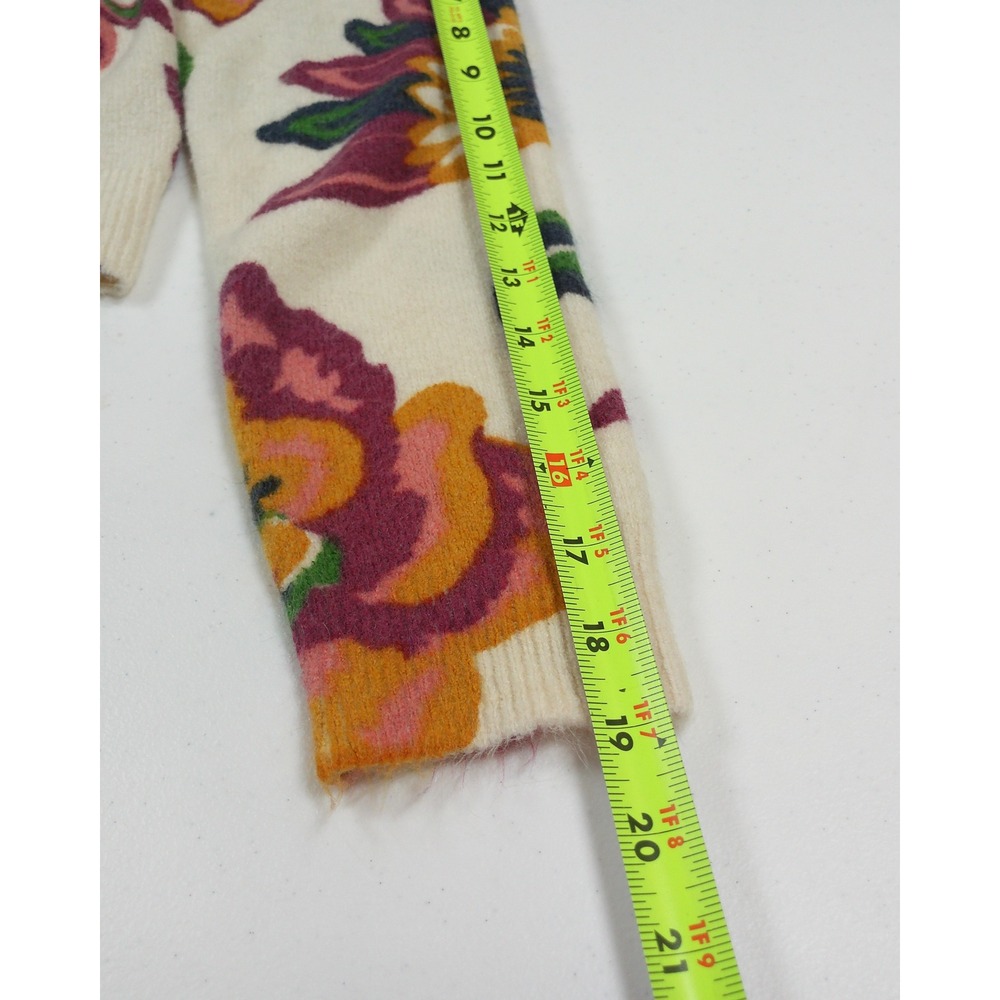 CeCe Floral Intarsia Sweater Womens Medium Ivory Pink Fuzzy Knit Botanical Print - Picture 8 of 10